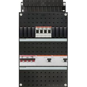 ABB groepenkast 3-fase, 4 groepen, 2 Aardlekschakelaars 4-P, 1 hoofdschakelaar 4-P 40A