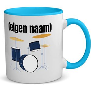 Akyol - drumstel met eigen naam koffiemok - theemok - blauw - Drummen - muziek liefhebbers - drummers - verjaardag - cadeau - kado - - 350 ML inhoud