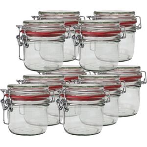 10x Weckpot/inmaakpot 200 ml met rode rubberen ring, klepdeksel en beugelsluiting - Weckpotten - Inmaakpotten - Voorraadbussen