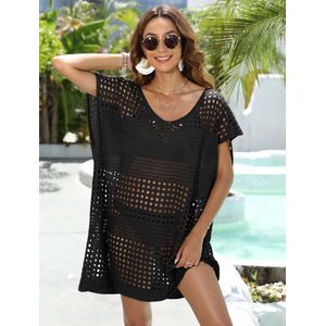 ASTRADAVI Dames Strandmode - Pareo - Mooie Uitgeholde Gebreide Sarong Jurk voor Dames - One Size - Zwart