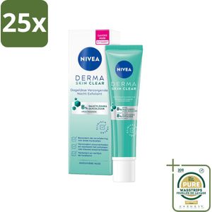 25 x NIVEA - Nacht Exfoliant - DERMA Huidzuiver Dagelijkse Verzorging - Met Salicylzuur (AHA), Glycolzuur & Niacinamide - Tegen Acne & Mee-eters - 40 ml - Grootverpakking - Nacht Exfoliant - Acne Behandeling - Huidzuiver - Exfolieer - Salicylzuur