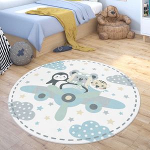 Paco Home Vloerkleed Kinderkamer Rond Tapijt Kinderkamer Vliegtuig Dieren Tijger Koala Beer Pinguïn 160 cm Rund