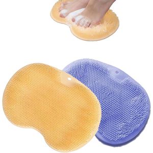 Douche Voet Scrubber & Rugreiniger – Silicone Massage Mat – Antislip Zuignappen – Diep Reinigend & Exfoliërend – 21x28cm – Geel + Blauw(2 stuks)