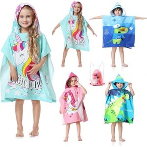 Badponcho voor Kinderen - Zachte Microvezel Handdoek met Capuchon en Trekkoord