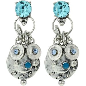 Behave Dames oorbellen hangers zilver kleur met stenen blauw 4 cm