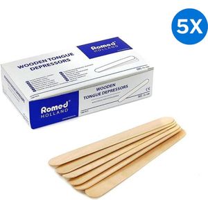 5x Romed houten tongspatels 100 stuks Romed - Houtkleur - Hout - Om de tong naar beneden te houden - Splintervrij