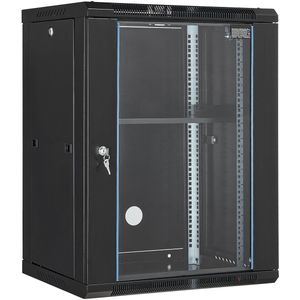 15u Wandgemonteerd Serverrek, 500 Lbs Draagvermogen, Netwerk Rack Behuizing Met Afsluitbare Gehard Glazen Deur En Wielen, Q235 Koolstofstaal, It-Apparatuur En A / V-Apparatuur, Zwart