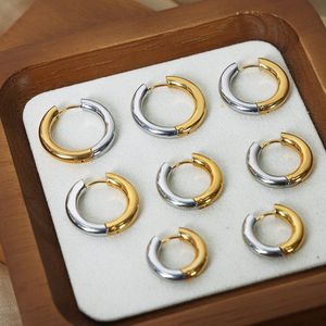 Lâhza Jewelry - Set van 2 oorbellen - RVS - Bicolor Oorringen - Goud en Zilver - Stalen Hoop Oorbellen - Modern Design - Unisex