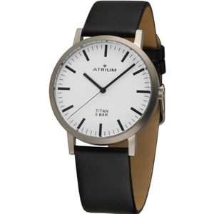 ATRIUM Horloge - Dames - Zwart / Zilver - Analoog - Titanium - Lederen Bandje - Verstelbaar - Duidelijk - Quartz uurwerk - Edelstalen Sluiting - A41-13