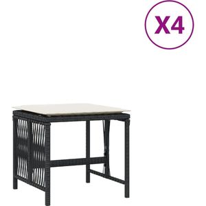 vidaXL - Tuinkrukken - 4 - st - met - kussens - 41x41x36 - cm - poly - rattan - zwart