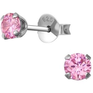 Aramat jewels ® - Kinder oorbellen zirkonia 925 zilver roze 4mm
