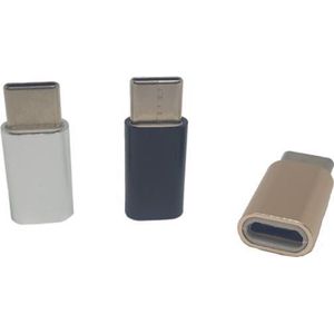 Set van 3 Verloop Adapter MICRO USB-adapter naar USB-C – Nieuw Model - Opzetstuk - Micro-USB to USB C Converter – Goud + Zwart + Zilver - oDaani