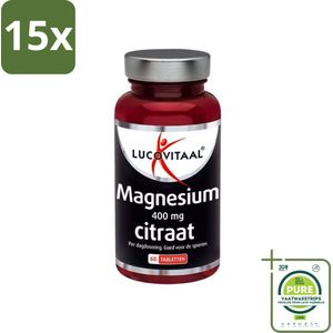 15 x Lucovitaal - Mineralen - Magnesium 400 mg Citraat - 60 Tabletten - Grootverpakking - Magnesium Supplement - Magnesiumcitraat - Spierherstel - Energie - Mentale Veerkracht