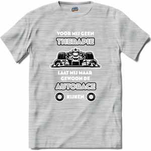 Voor mij geen therapie, laat mij maar gewoon de autorace kijken - Formule 1 - F1 race kleding - autorace cadeau - T-Shirt - Dames - Donker Grijs - Gemêleerd - Maat XL
