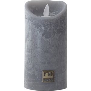 PTMD LED Kaars rustiek grijs 7,5 x 7,5 x 15 cm. - LED Light Candle rustic grijs moveable flame M met timer