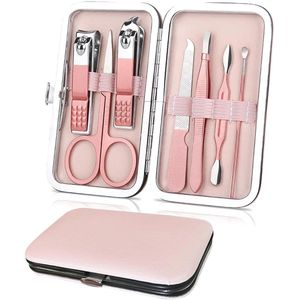 Premium manicureset, 7-in-1 professionele nagelknipper, schaar en pedicureset, roestvrijstalen nagelriemverzorgingstools met luxe reiskoffer, draagbare manicure- en beautyset, geweldig cadeau voor vrouwen