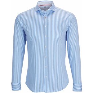 Desoto - Overhemd Strijkvrij Blauw Streep - Heren - Maat XS - Slim-fit