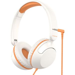 Xssive KH01 Koptelefoon Kinderen - Kinder Koptelefoon met Draad, Microfoon & Volumebegrenzing - Vanaf 2 jaar - Verstelbaar - Wit/Oranje