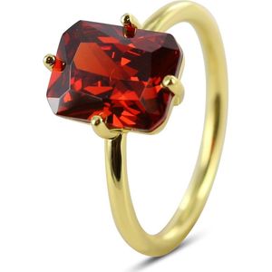 Silventi 9SIL-22574 Zilveren Ring - Dames - Zirkonia - Rechthoek -10 x 8 mm - Rood - Maat 54 - 1,76 mm - Zilver - Gold Plated (Verguld/Goud op Zilver)