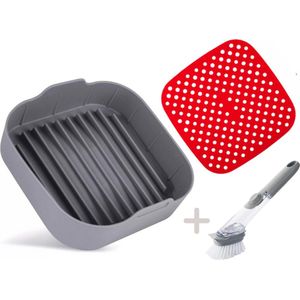 Qualty Airfryer Bakje - Airfryer Accessoires - Siliconen Airfryer Mand - Bakpapier Alternatief - Accessoires Airfryer XXL - Airfryer Bakje Siliconen - Airfryer Mat - Bakvorm - Mandje - Airfryer Siliconen Bakje - 20.5CM - Tijdelijk Inclusief Borstel