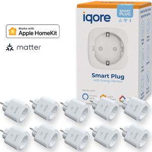 iqore - 10x Slimme stekker WiFi - APPLE HOMEKIT - MATTER - Google Home - 16A 3680W Smart plug met Stroomverbruikmeter, Energiemeter en Timer - Compatibel met Apple Homekit / Siri - Smart Life app