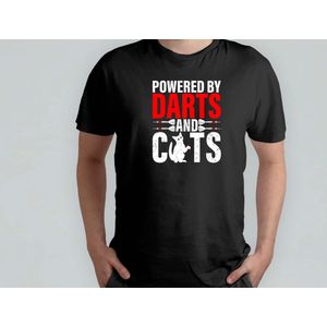 Powered by Darts and Cats - T Shirt - Cats - Gift - Cadeau - CatLovers - Meow - KittyLove - Katten - Kattenliefhebbers - Katjesliefde - Prrrfect
