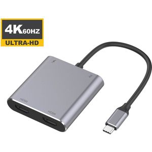 Compact USB-C Hub naar 2 x HDMI + USB3.0 + USB-C (voor opladen)