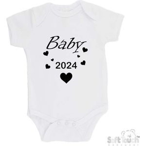 100% Katoenen Romper ""Baby 2024"" Unisex Katoen Wit/zwart Maat 56/62