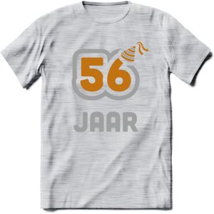 56 Jaar Feest T-Shirt | Goud - Zilver | Grappig Verjaardag Cadeau Shirt | Dames - Heren - Unisex | Tshirt Kleding Kado | - Licht Grijs - Gemaleerd - XXL
