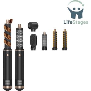 LifeStages - Airwrap - 5-in-1 Multifunctionele Haardrogerborstel - 1000W - Negatieve Ionen - Luchtstyler - Stijltang met 5 Accessoires - 3 Temperaturen - voor Drogen, Gladmaken, Vormgeven Volume
