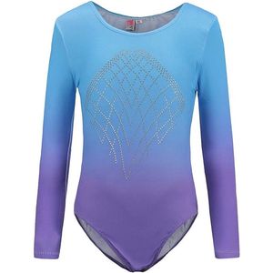 Gymnastiekpak voor meisjes met lange mouwen - Turnpak, Balletpak, Dansjurk, Tricotpak, Gymnastiekbody, Dancewear (8 jaar, Blauw + Paars)