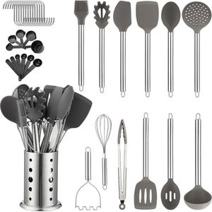 38-delige keukengerei set met antiaanbaklaag - siliconen kookgerei - roestvrijstalen gebruiksvoorwerpenhouder - vaatwasmachinebestendig