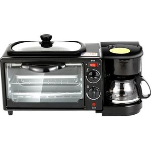 Vostara - Ontbijt Station - Ontbijtstation - Koffiezetapparaat - Koffiezet Apparaat - Broodrooster - Broodrooster Zwart - Oven - Magnetron - Tostimaker - Mini Oven - Zwart - 600W - Met Deksel