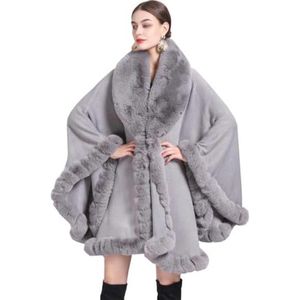 Dames poncho cape winter gebreide jas met imitatiebont