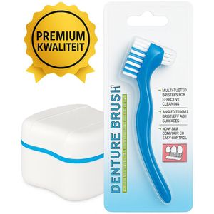 Premium Kunstgebitborstel + Gebitsbakje & Beugelbakje met Lekbakje | Complete Set voor Kunstgebit, Beugel & Prothese | Beugeldoosje | Prothese Doosje