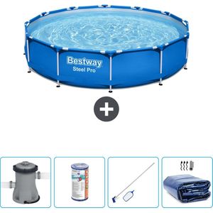 Bestway Rond Steel Pro Zwembad - 366 x 76 cm - Blauw - Inclusief Pomp Filter - Schoonmaakset - Solarzeil