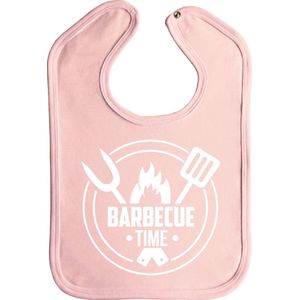 barbecue time - slab - drukknoop - baby roze - witte opdruk - stuks 1 - barbecue - bbq - slabber - slabbetjes - barbecues - bbq time