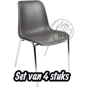 Kantinestoel Helene Antraciet -set van 4- verchroomd onderstel kantinestoel stapelstoel kuipstoel vergaderstoel tuinstoel kantine stoel stapel stoel tuin stoel kantinestoelen stapelstoelen kuipstoelen arenastoel schoolstoel bezoekersstoel Everardo
