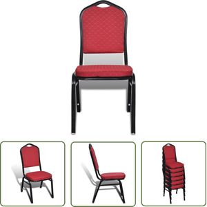 The Living Store Eetkamerstoelen Set Rood - 40 x 41 x 88 cm - Stapelbaar - Comfortabel - Multiplex en ijzer