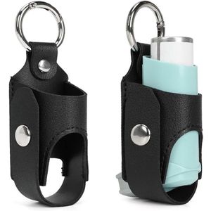 2 astma inhalator doos sleutelhangers - handvat fles opvangtas - geschikt voor volwassenen en kinderen - PU leer draagbare kleine opvangtas (zonder inhalator) - lichte draagbare opbergtas (zwart + zwart)