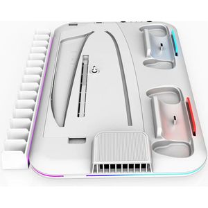 DrPhone ThermaBase – KoelingStand – spelopslag Voor 15 Spellen – LED Verlichting – Opslag Voor Headset – 3 Windsnelheden - Geschikt voor PS5 Slim & PS5 Disc/Digitaal- Wit