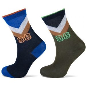 2 Paar kindersokken - Naadloos - Sportlook - Marineblauw/Legergroen - Maat 23-26