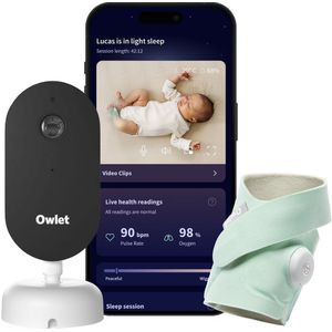 Owlet Dream Duo: Dream Sight™ Camera & Dream sock™ – Medische Baby Monitor met 2K HD Camera en Gezondheidsmeting – Hartslag, Zuurstof & Temperatuur – Munt
