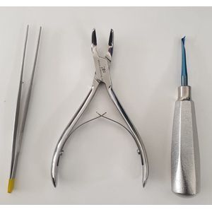 Belux Surgical Instruments - Dental Pincet + Bot Rongeur + Root Elevator - Tandheelkunde Instrumenten - Set van 3 - RVS