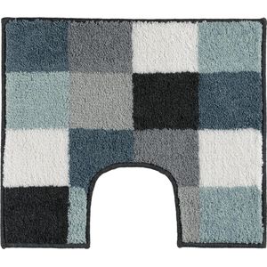 Casilin - Blocks - Antislip WC Toilet Mat met uitsparing - 50x60 cm - Grijs Blauw