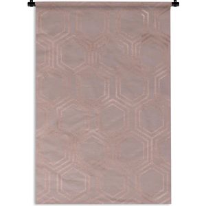 Wandkleed Luxe patroon - Luxe patroon van roségouden zeshoeken tegen een oudroze achtergrond Wandkleed katoen 60x90 cm - Wandtapijt met foto