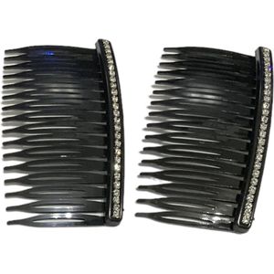 Insteekkam - Zijkam - Haarkammen - Strass - Zwart - 9 cm (652)
