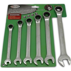Hofftech 6-delige ringratelsleutelset - chroom-vanadiumstaal - 8 t/m 17 mm - hoogglans gepolijst