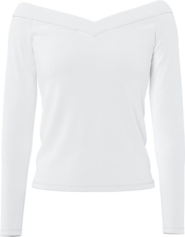 PIECES - PCMALIVA LS OFFS V-NECK TOP JRS NOOS BC - Dames Blouse - V-Hals - Korte Mouwen - Stretch Fit