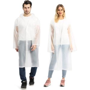 Regenjas - Set van 2 Stuks - Regenponcho met Capuchon - Unisex voor Dames & Heren - Waterdicht - Fietsponcho Lang Model - Regenpak - Volwassenen - Regen Poncho Jas - Wit